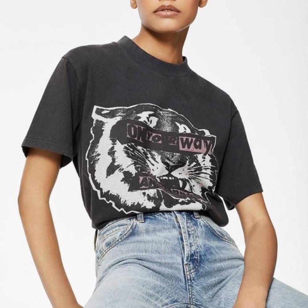 Anine Bing Black Graphic Short Sleeve Tee